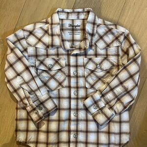 Wrangler Tan & Brown Plaid Button-Front Shirt
